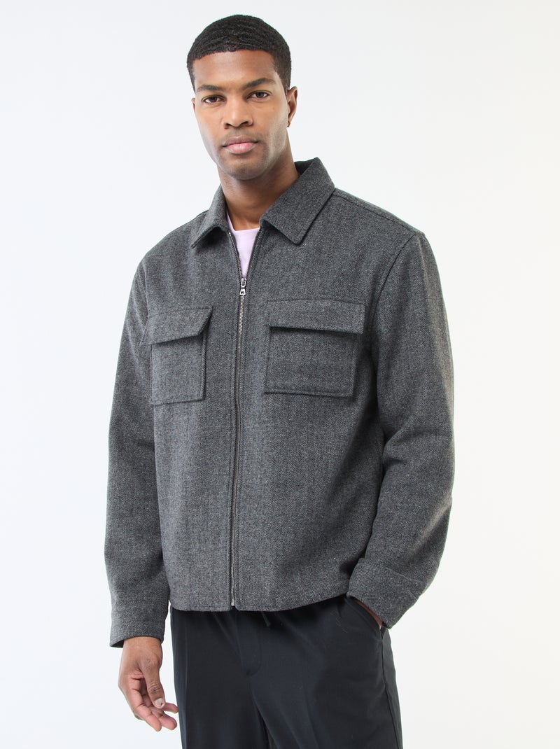 Effen, flanellen overshirt Grijs - Kiabi