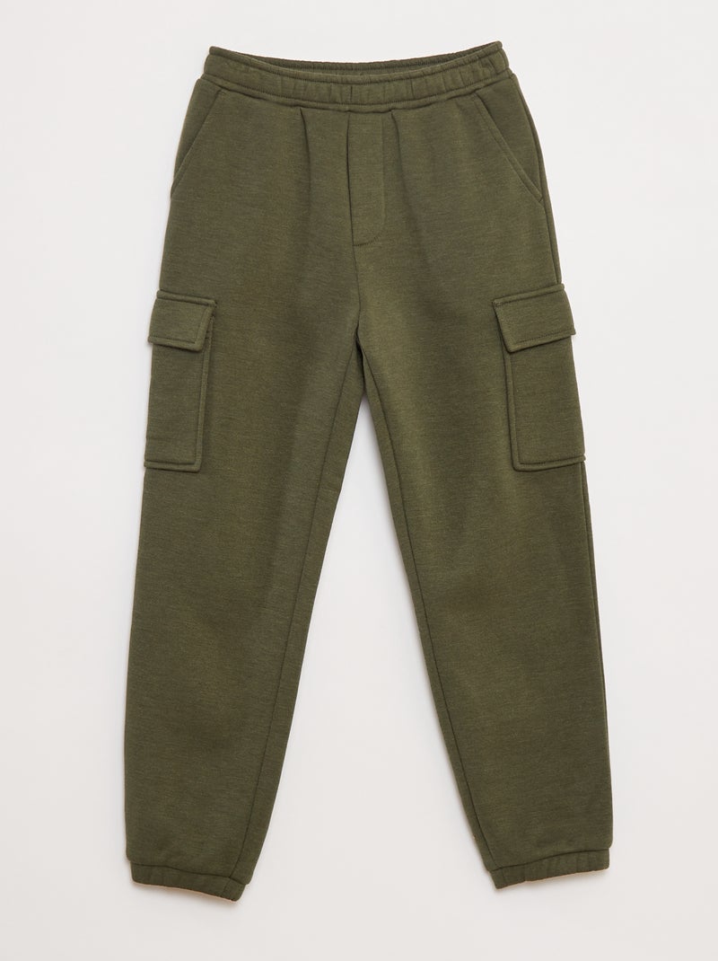 Effen fleece joggingbroek met zakken Groen - Kiabi
