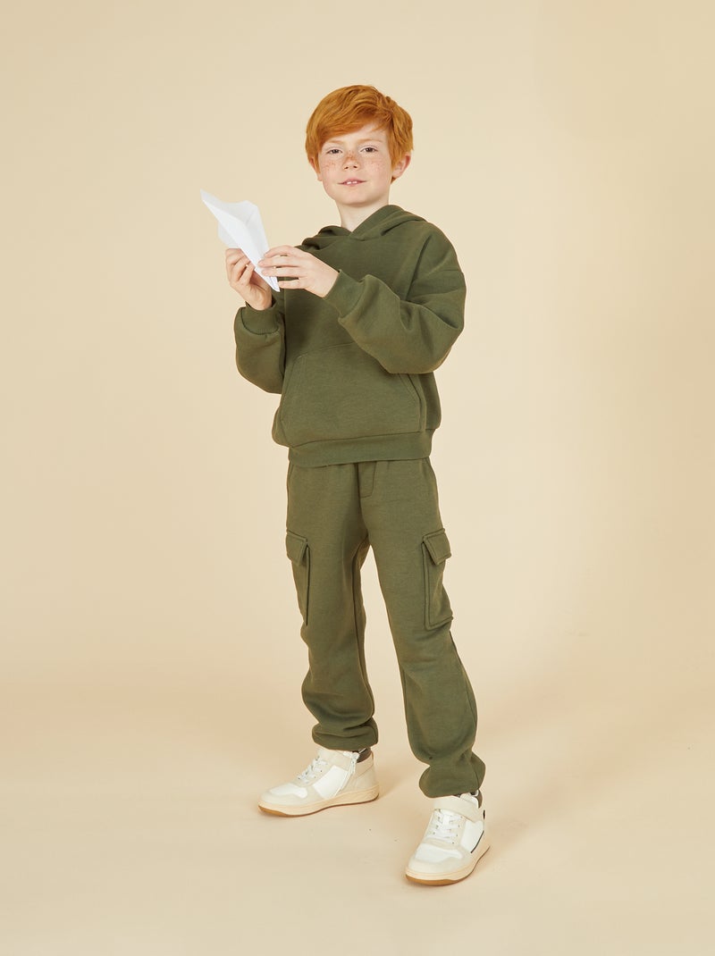 Effen fleece joggingbroek met zakken Groen - Kiabi