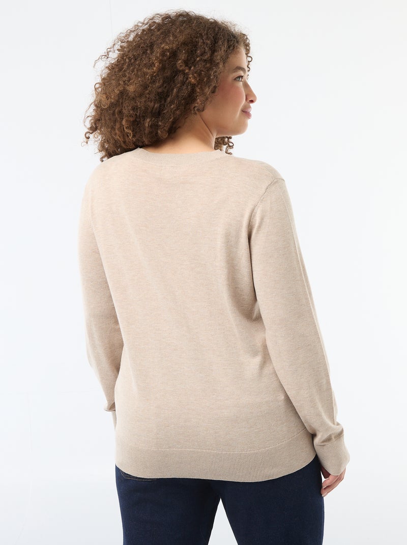 Effen gebreid vest Biege - Kiabi