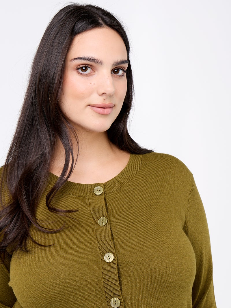 Effen gebreid vest Groen - Kiabi