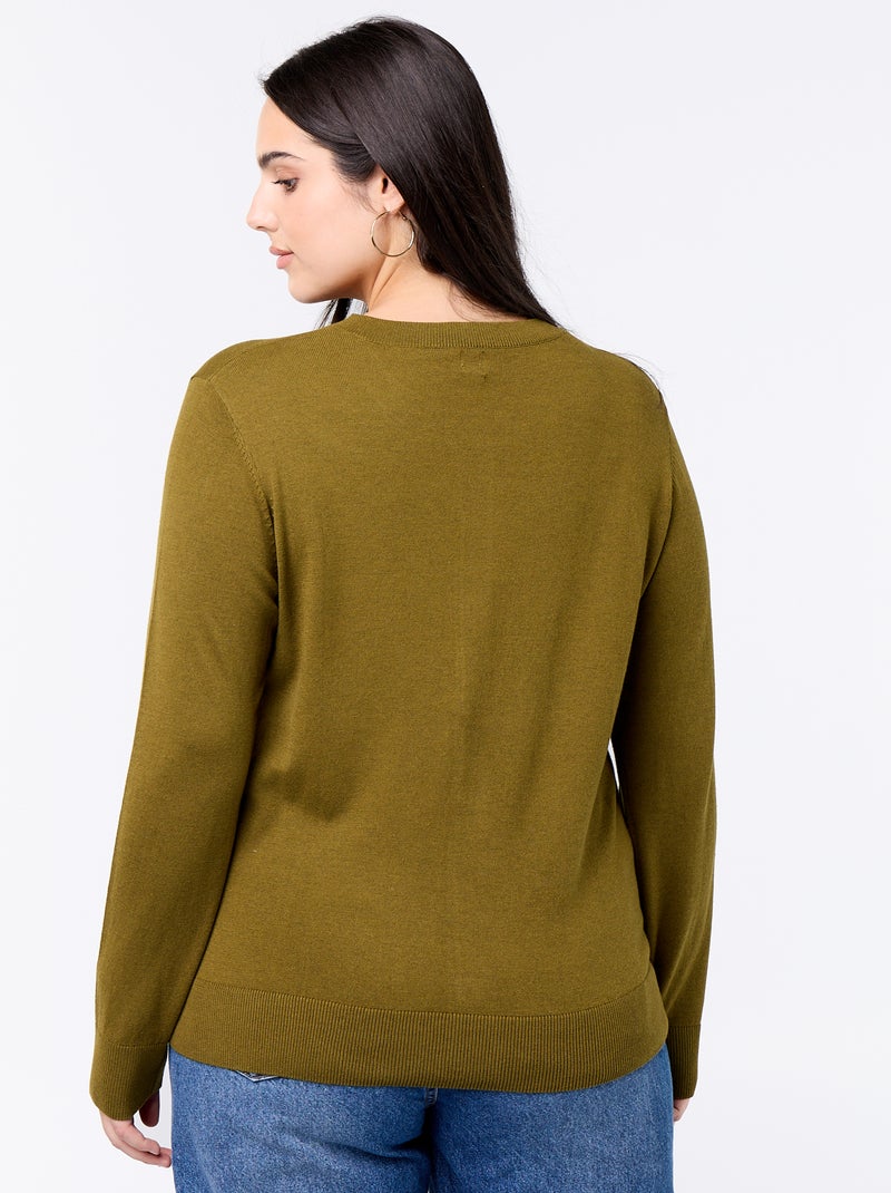 Effen gebreid vest Groen - Kiabi