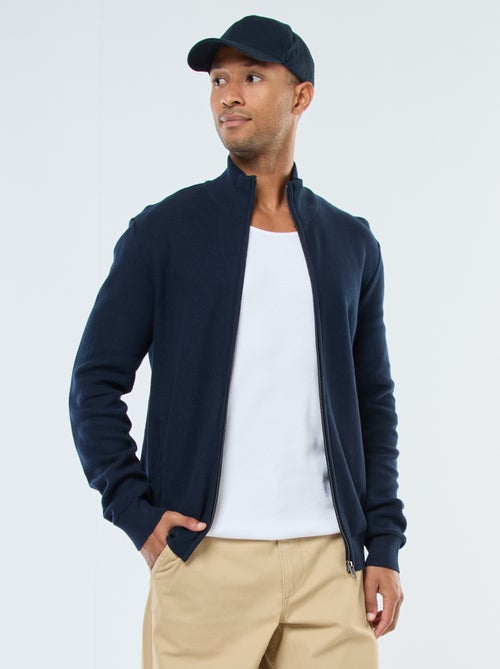 Effen, gebreid vest met 2 zakken en opstaande kraag - Kiabi