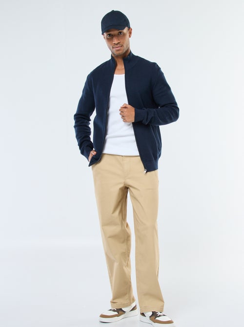 Effen, gebreid vest met 2 zakken en opstaande kraag - Kiabi