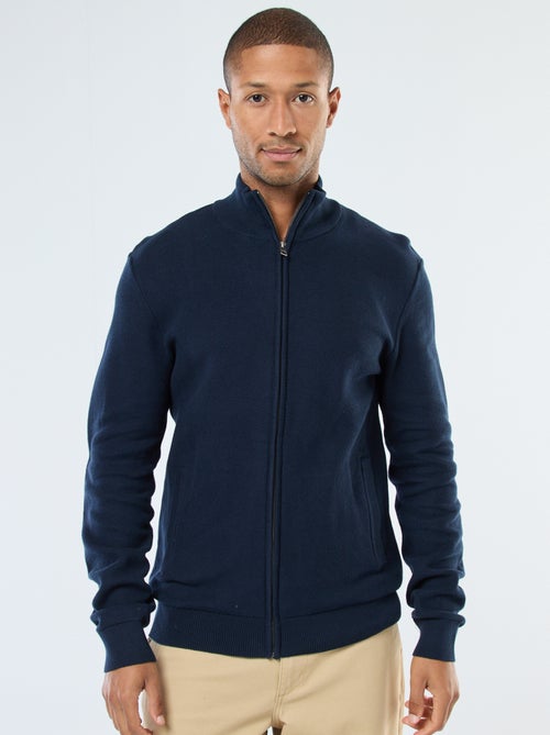 Effen, gebreid vest met 2 zakken en opstaande kraag - Kiabi