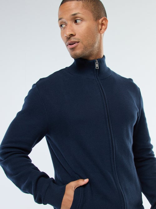 Effen, gebreid vest met 2 zakken en opstaande kraag - Kiabi