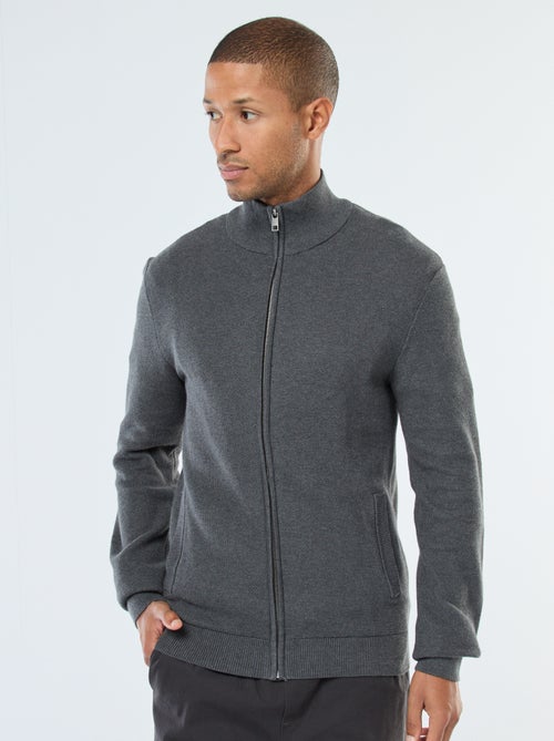 Effen, gebreid vest met 2 zakken en opstaande kraag - Kiabi