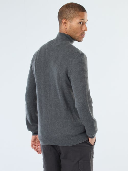 Effen, gebreid vest met 2 zakken en opstaande kraag - Kiabi