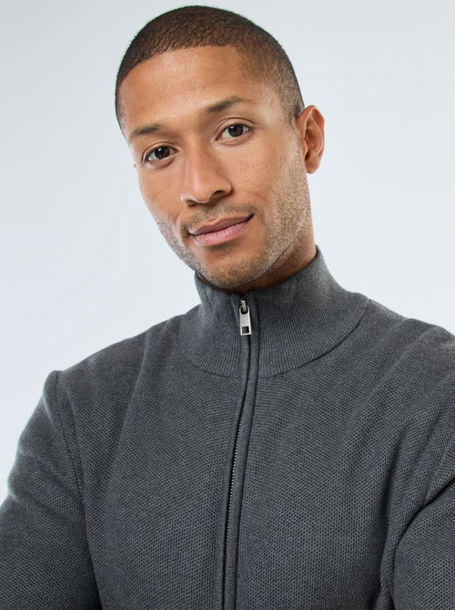 Effen, gebreid vest met 2 zakken en opstaande kraag - Kiabi