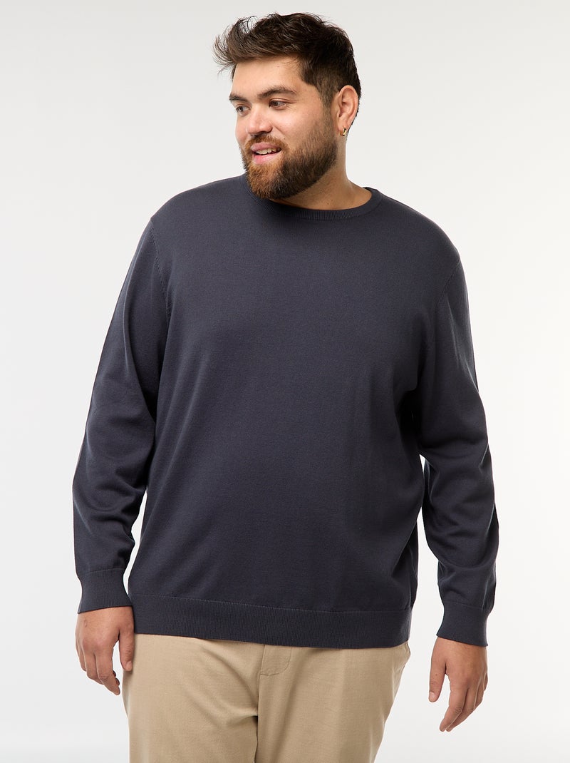 Effen gebreide trui met ronde hals Blauw - Kiabi