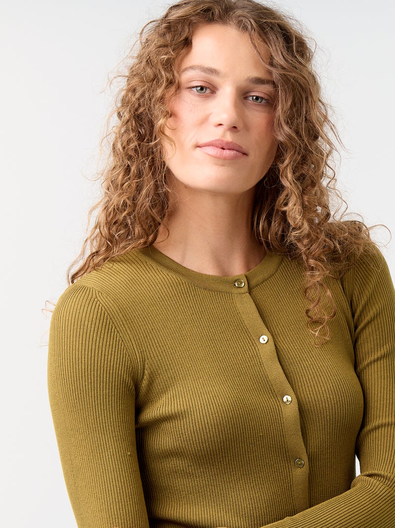 Effen geribbeld vest met ruchesafwerkingen Groen - Kiabi