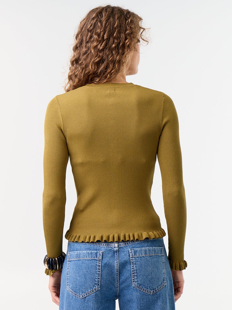 Effen geribbeld vest met ruchesafwerkingen Groen - Kiabi