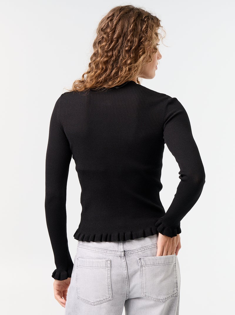 Effen geribbeld vest met ruchesafwerkingen Zwart - Kiabi