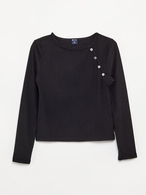 Effen geribd T-shirt met knoopdetail op de schouder - Kiabi