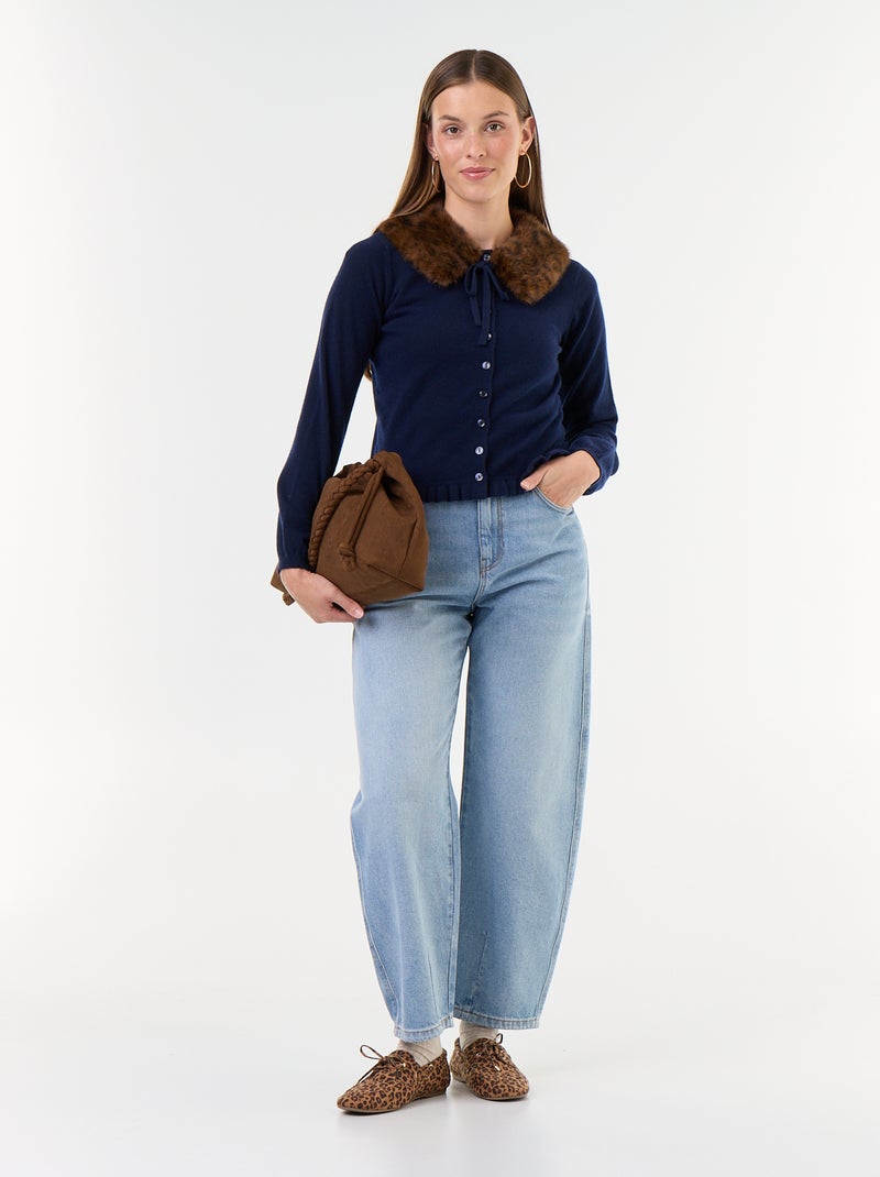 Effen gilet met kraag van imitatiebont Blauw - Kiabi