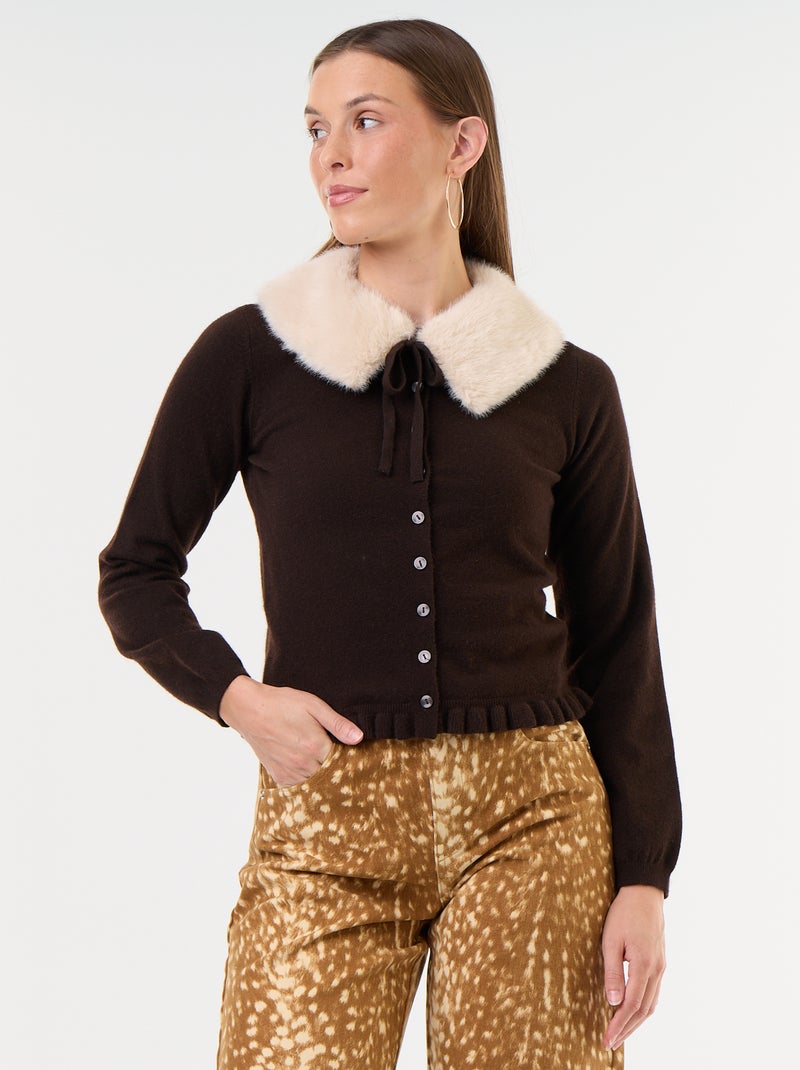 Effen gilet met kraag van imitatiebont Bruin - Kiabi