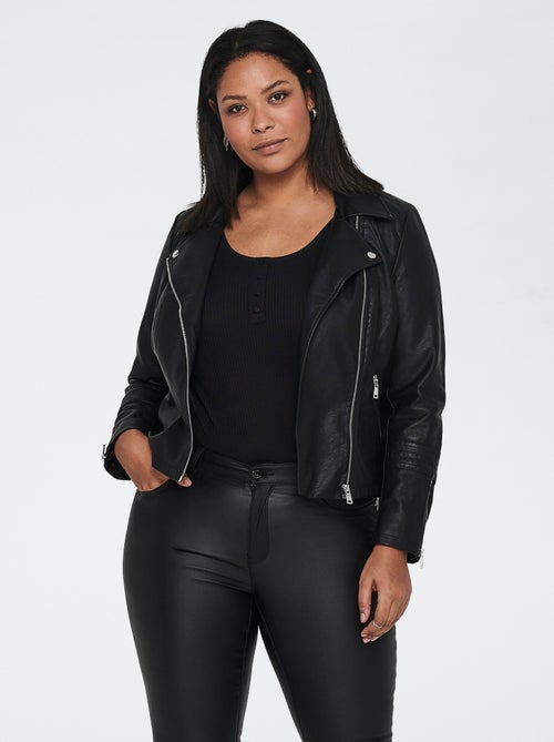 Effen glanzend perfectojasje met rits - Kiabi