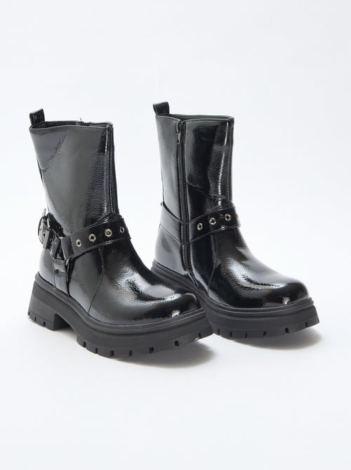 Effen glanzende bikerlaarzen - Kiabi