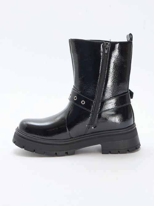 Effen glanzende bikerlaarzen - Kiabi