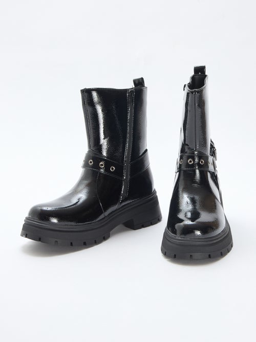 Effen glanzende bikerlaarzen - Kiabi