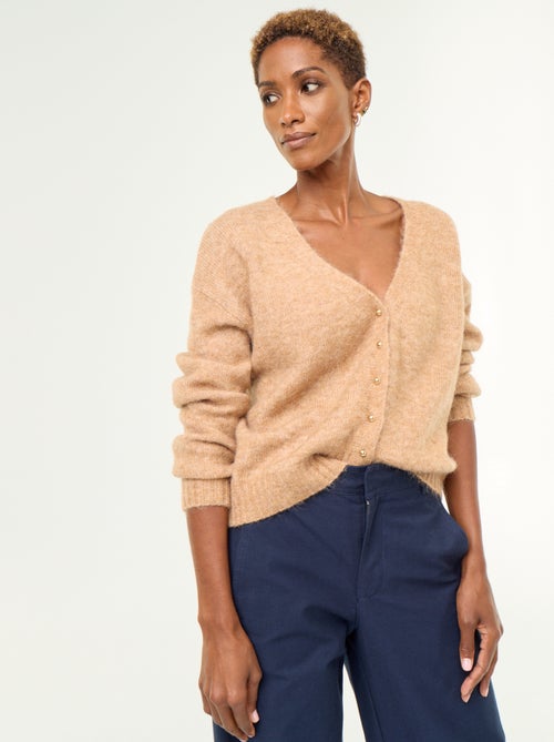 Effen grofgebreid vest met knopen - Kiabi