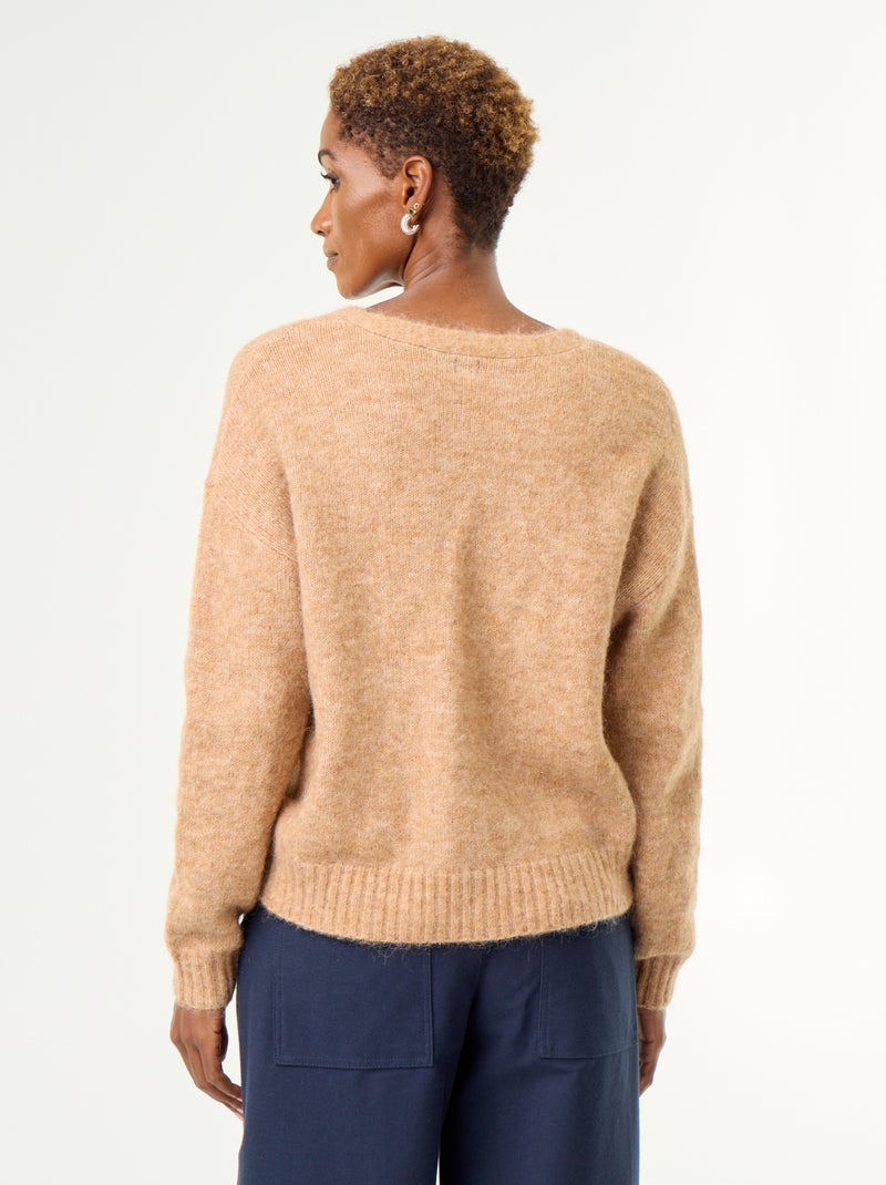 Effen grofgebreid vest met knopen Biege - Kiabi