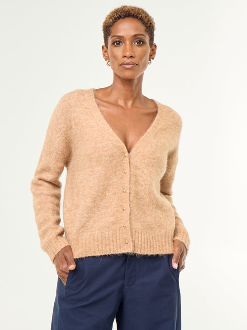 Effen grofgebreid vest met knopen - Kiabi