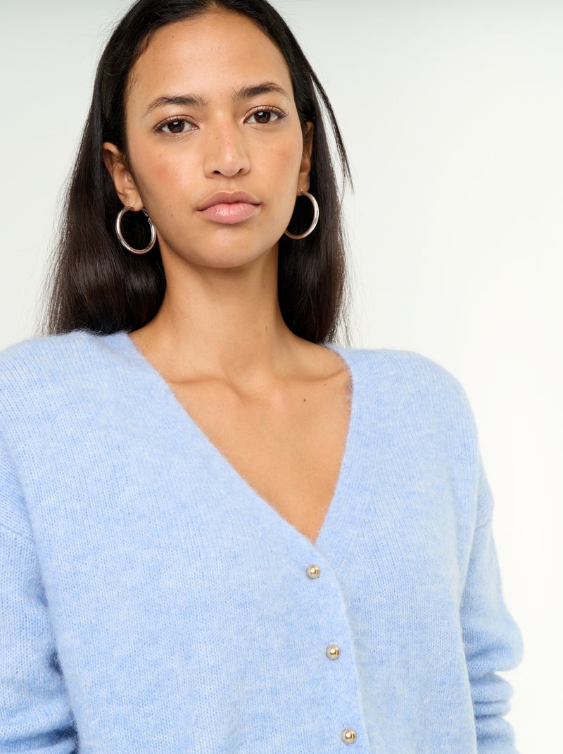 Effen grofgebreid vest met knopen Blauw - Kiabi