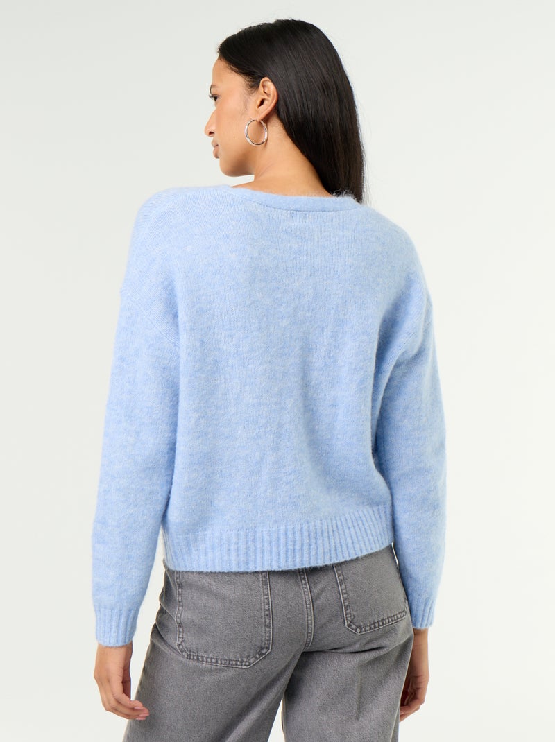 Effen grofgebreid vest met knopen Blauw - Kiabi
