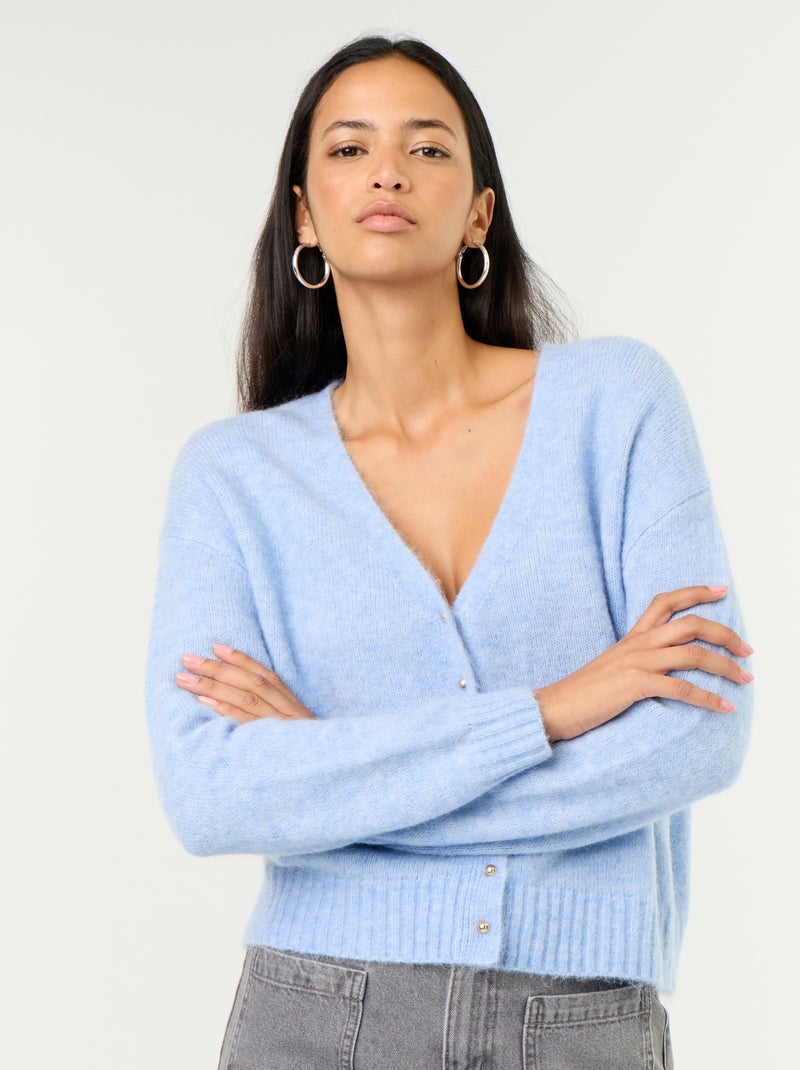 Effen grofgebreid vest met knopen Blauw - Kiabi