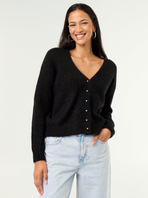 Effen grofgebreid vest met knopen - Kiabi