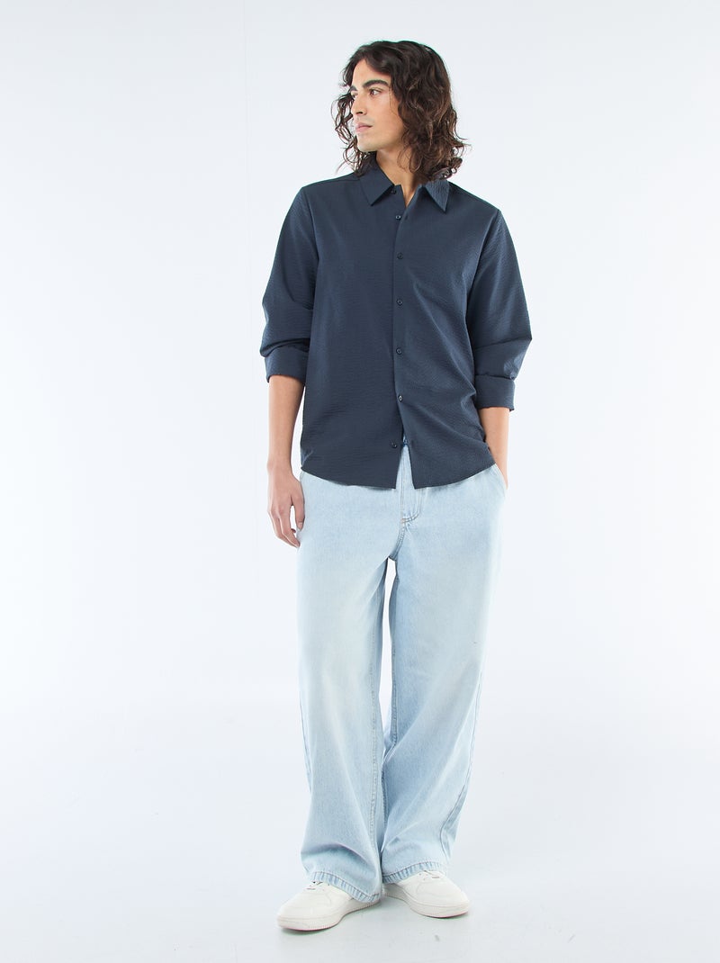 Effen hemd van gewafelde stof Blauw - Kiabi