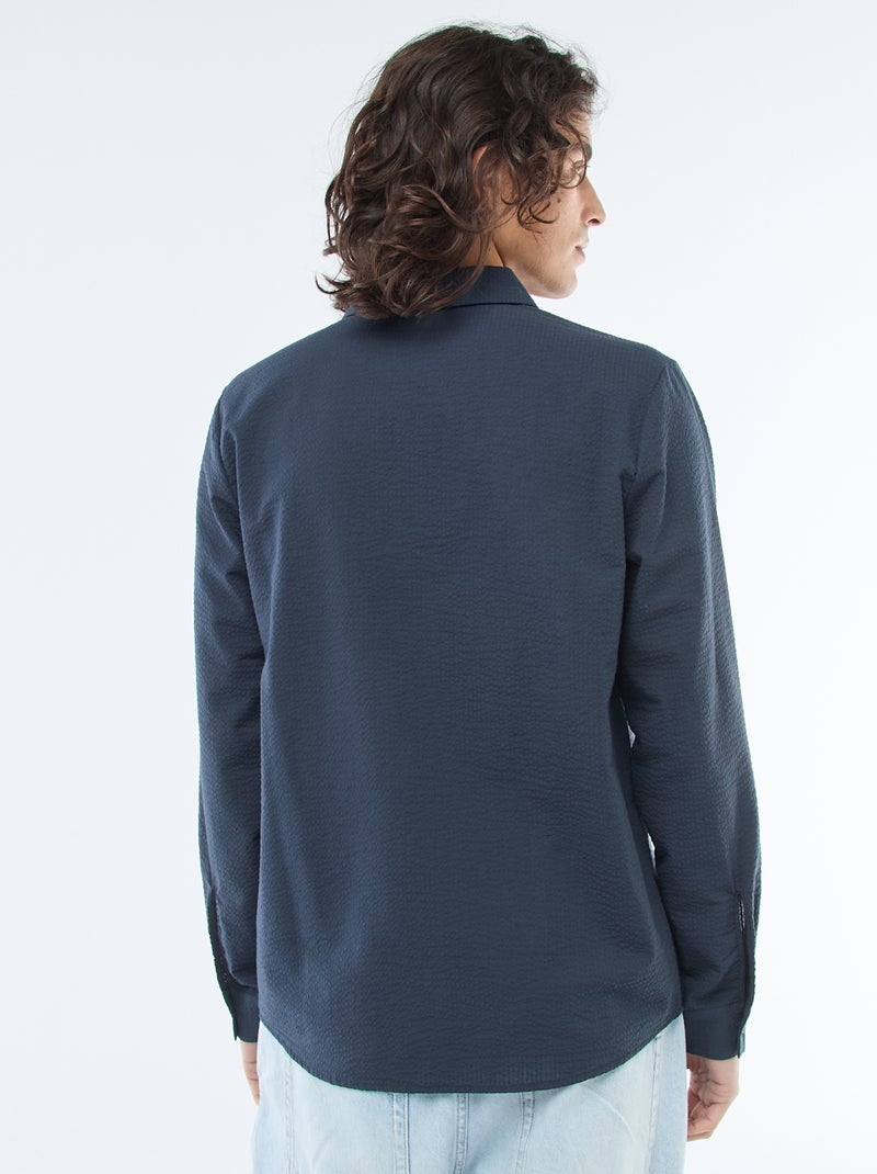 Effen hemd van gewafelde stof Blauw - Kiabi
