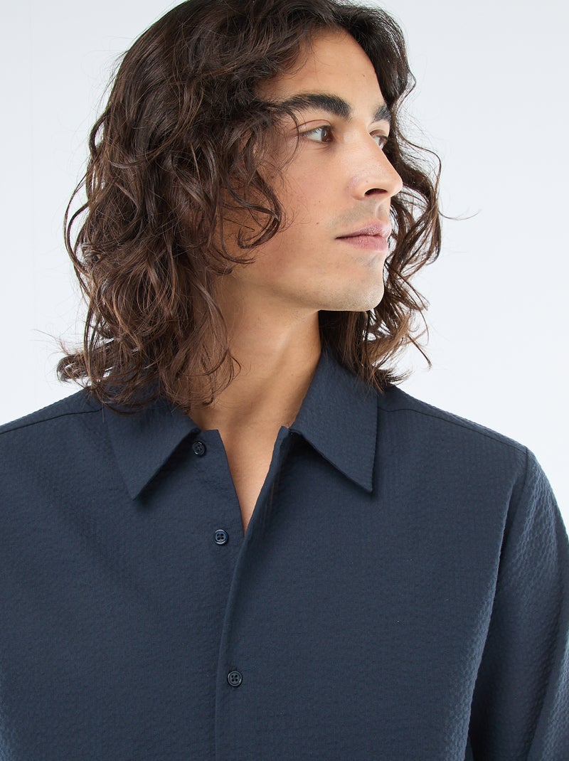 Effen hemd van gewafelde stof Blauw - Kiabi