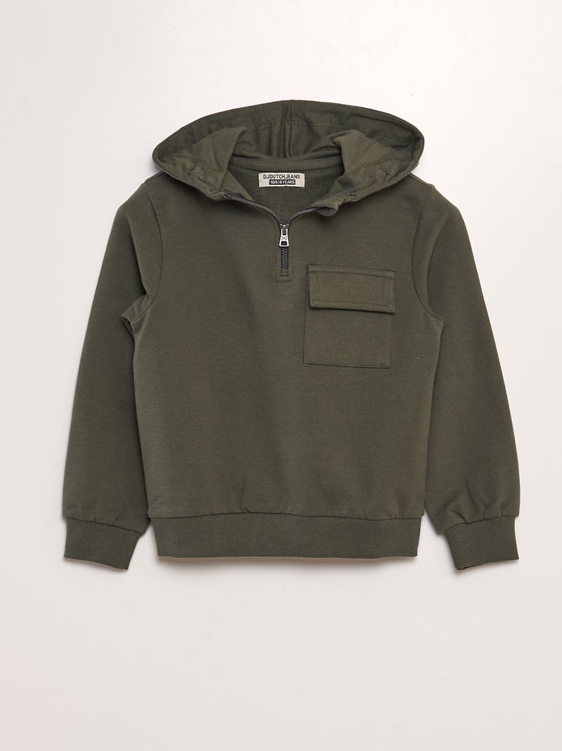 Effen hoodie met borstzakje GROEN - Kiabi