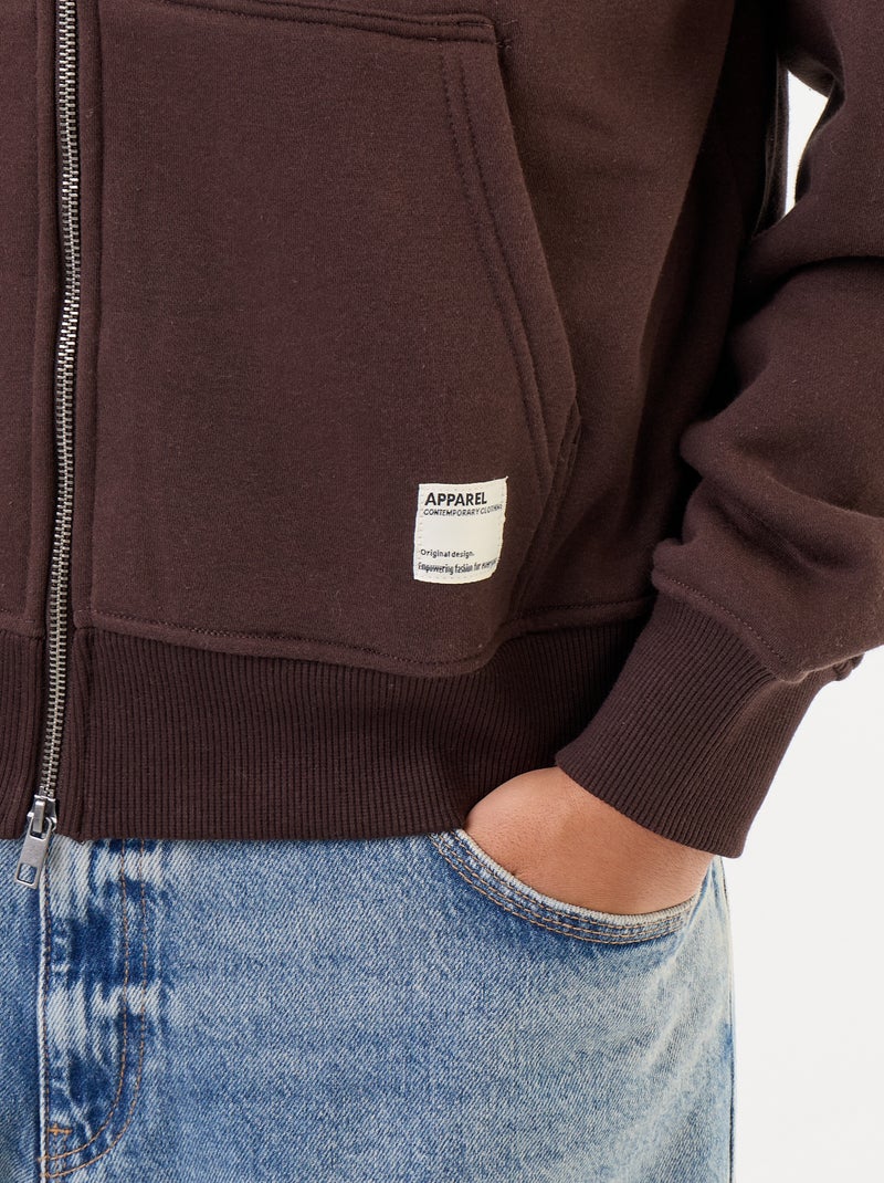 effen hoodie met rits Bruin - Kiabi