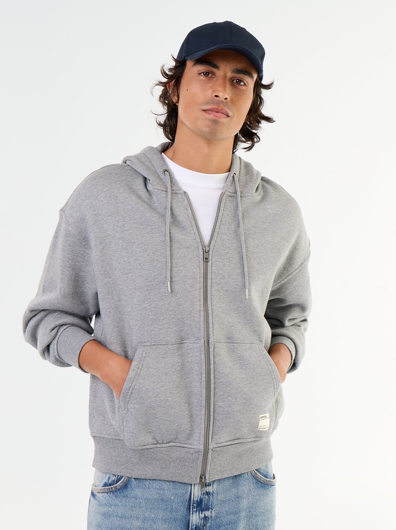 effen hoodie met rits Grijs - Kiabi