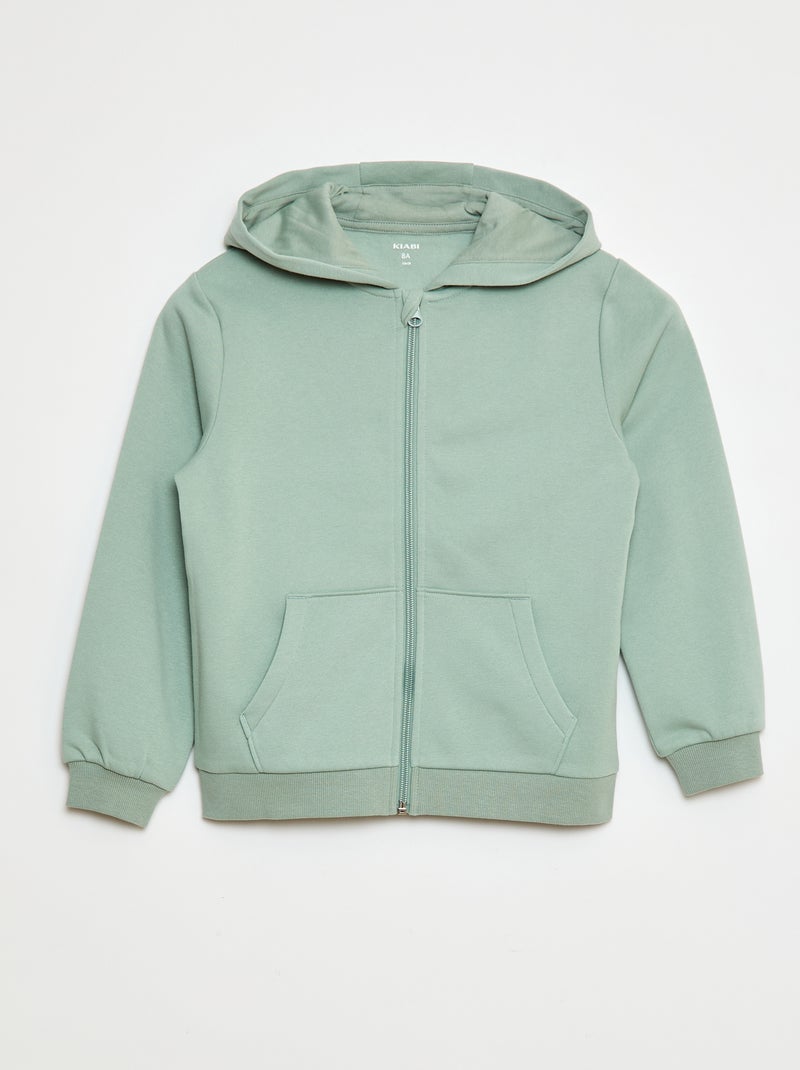 Effen hoodie met rits Groen - Kiabi