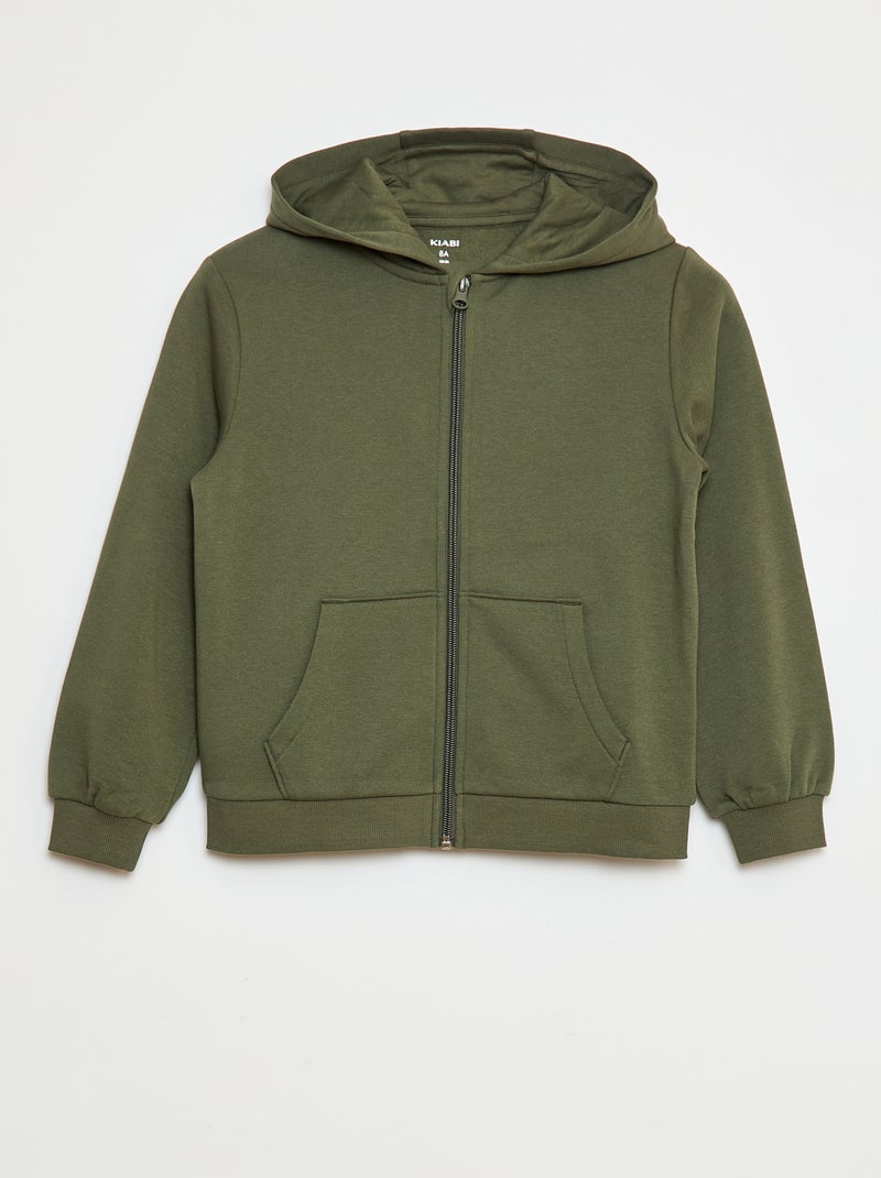 Effen hoodie met rits Kaki - Kiabi