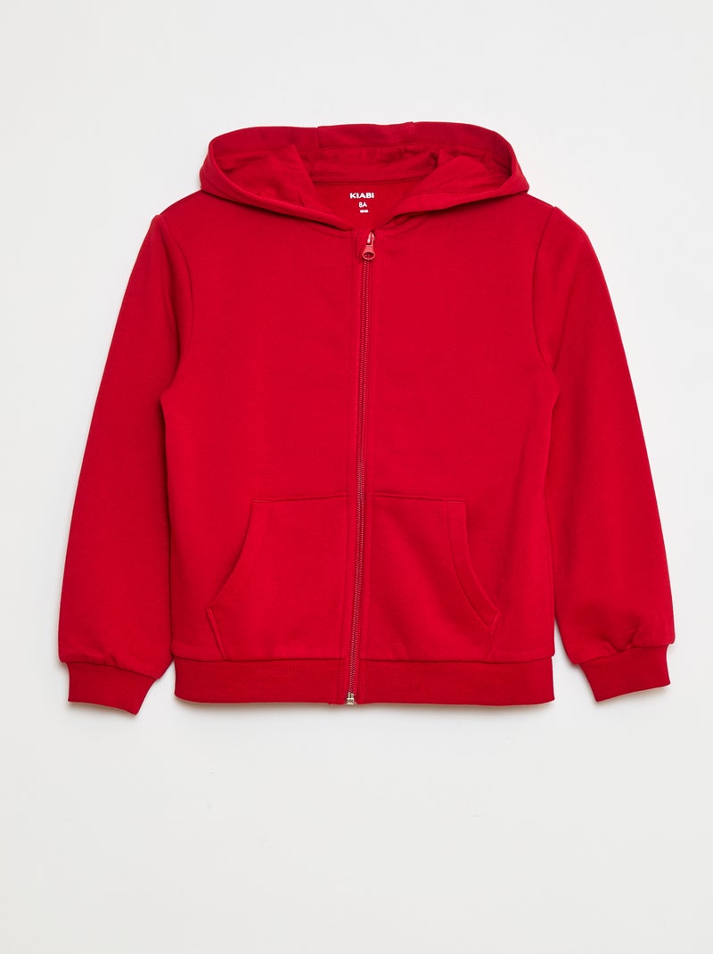 Effen hoodie met rits Rood - Kiabi