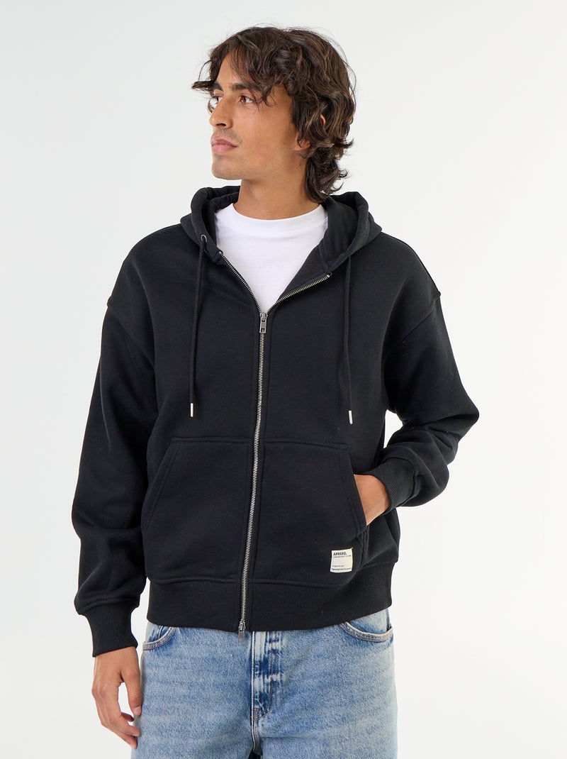 effen hoodie met rits Zwart - Kiabi