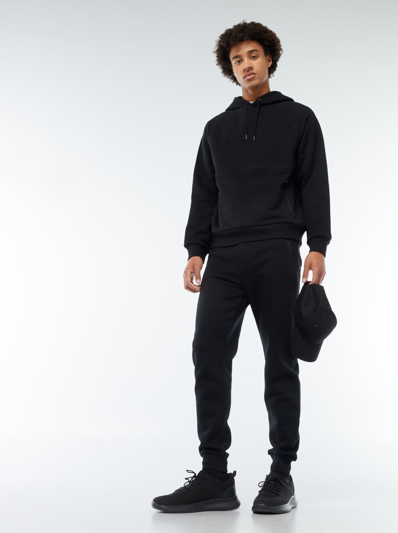 Effen hoodie met zakken met ritsje zwart - Kiabi