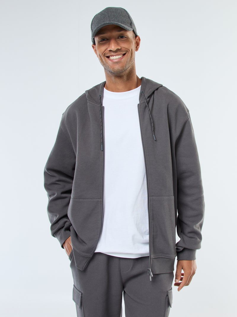Effen hoodie van piquétricot Grijs - Kiabi