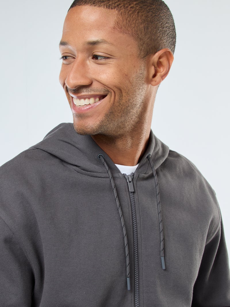 Effen hoodie van piquétricot Grijs - Kiabi