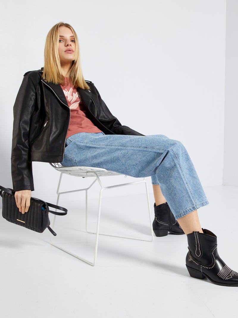 Effen jack van imitatieleer zwart - Kiabi