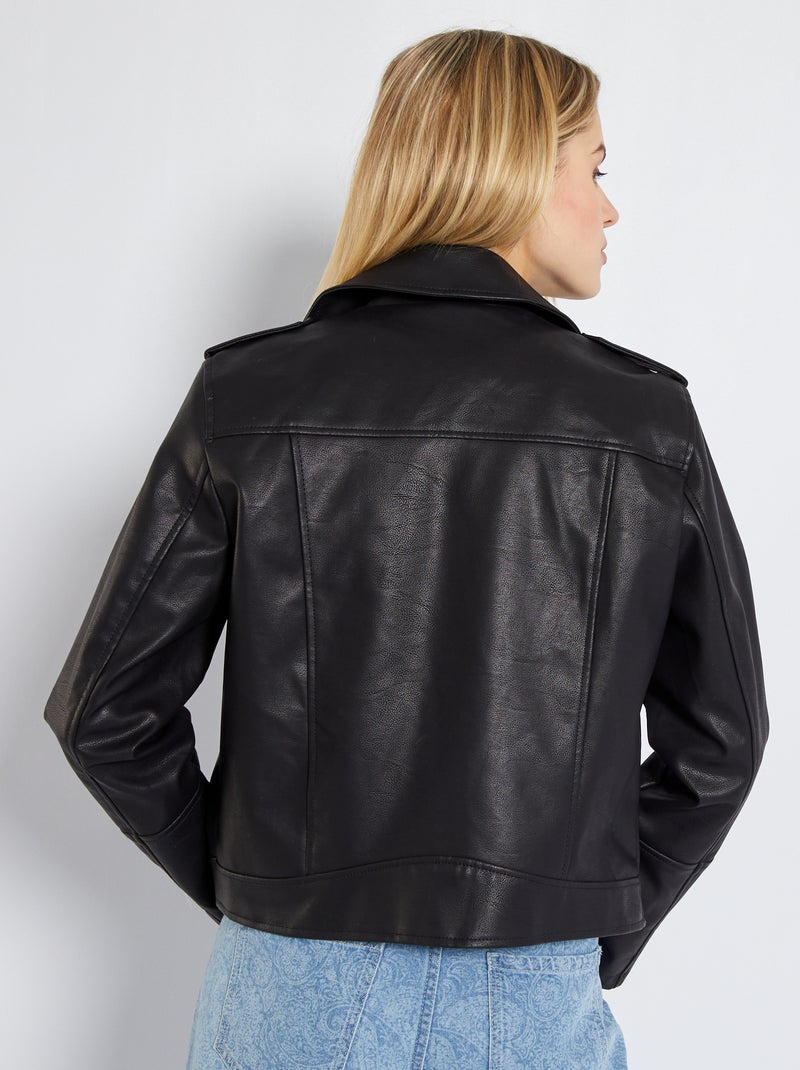 Effen jack van imitatieleer zwart - Kiabi