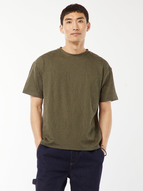 Effen jacquard T-shirt met korte mouw - Kiabi