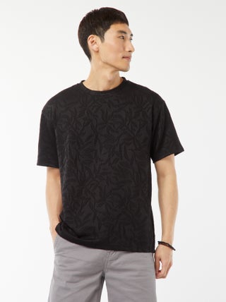 Effen jacquard T-shirt met korte mouw