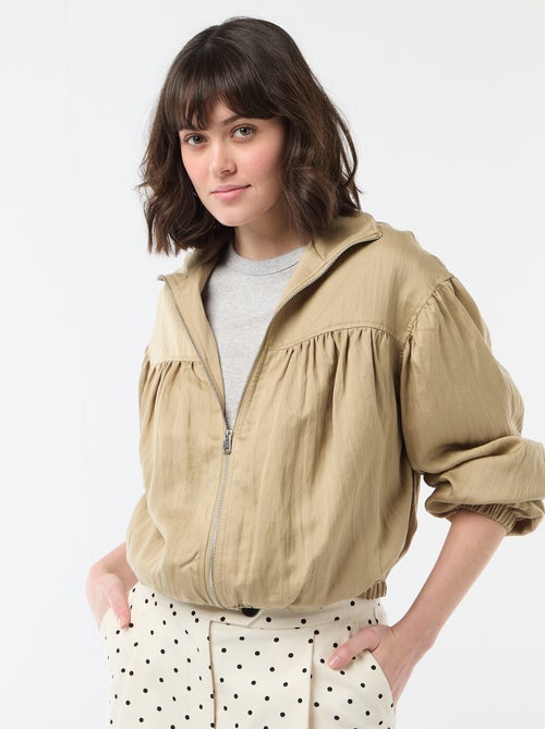 Effen jas met rits en pofmouwen - Kiabi