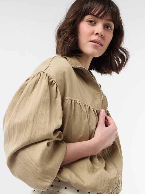 Effen jas met rits en pofmouwen - Kiabi